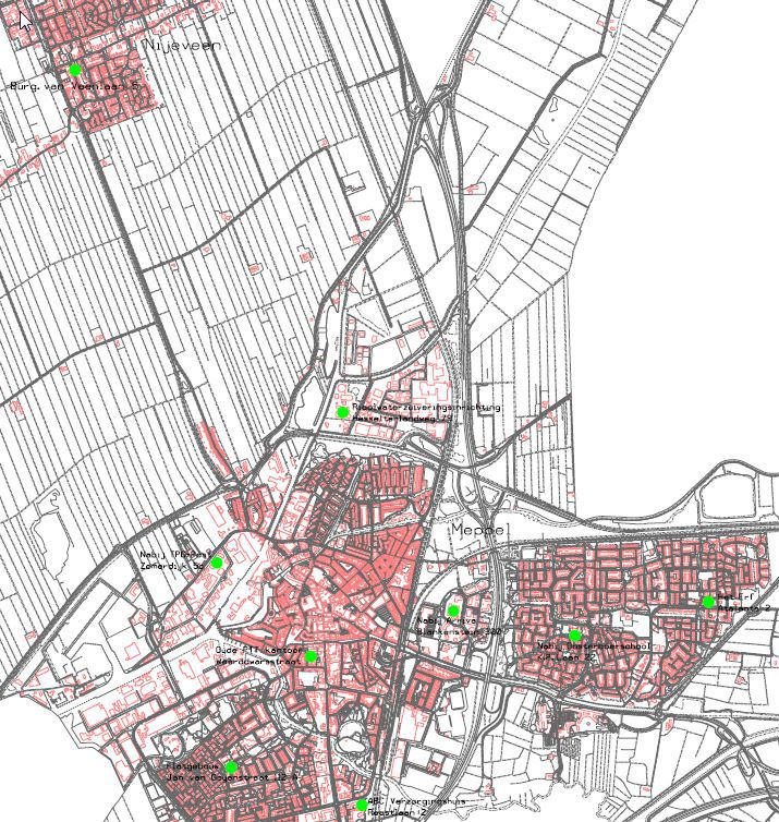 kaart met groene stippen op plaatsen waar de sirenes zijn geplaatst
